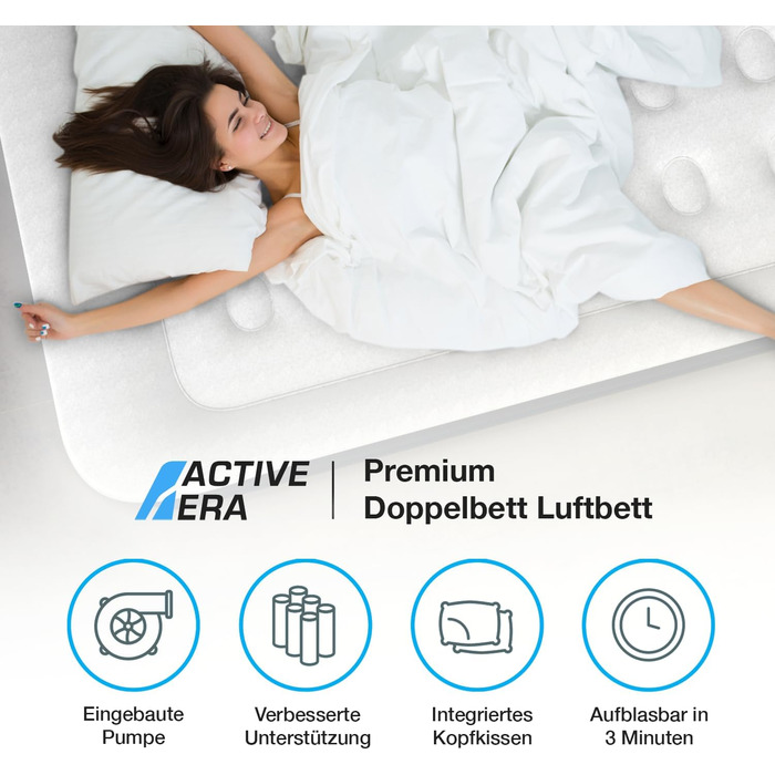 Надувне ліжко Active Era Premium для 1 людини, самонадувна матрац з електричним насосом і вбудованою подушкою, 99x187x53 см, для кемпінгу та гостей