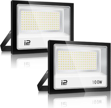 YZYFACAI LED прожектор 300 Вт для вулиці, 30000 Лм, 7000K холодне біле світло, IP67 водонепроникний, для двору, гаража, саду, комплект 2 шт. (100 Вт)
