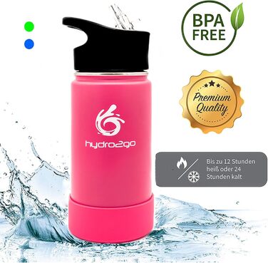 Дитяча термос-пляшка з нержавіючої сталі 350 мл Pure Pink, без BPA, з 2 герметичними кришками (трубочка і спортивна)