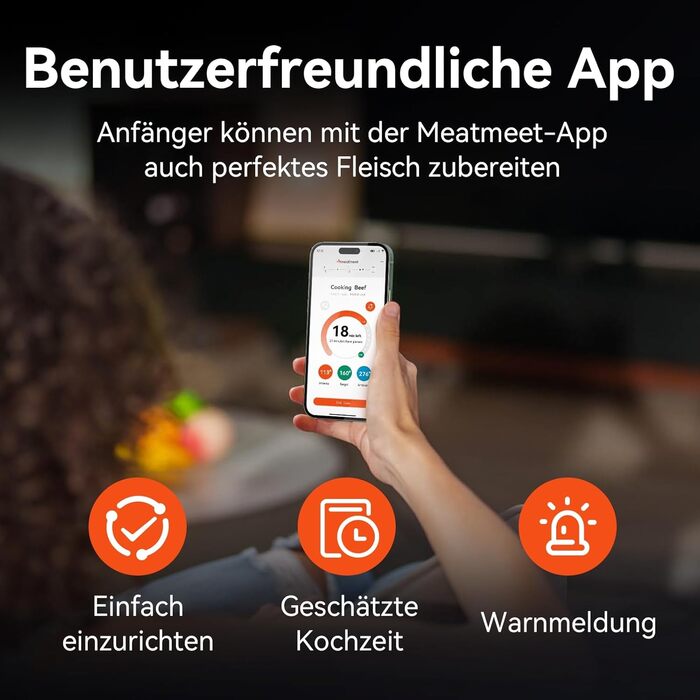 Meatmeet Pro бездротовий термометр для м'яса з Wi-Fi та Bluetooth, водонепроникний IP67, з таймером і додатком, для барбекю, духовки, гриля, кухні, вертіла