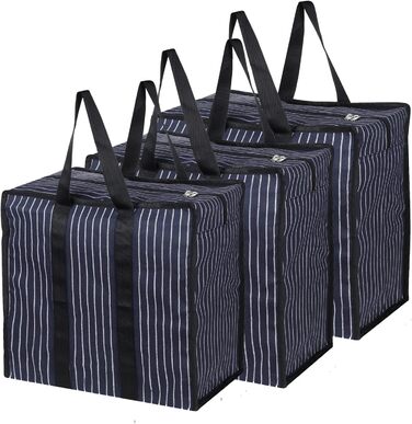 Double R Bags багаторазова сумка для покупок з вітрильного полотна, екстра велика, міцна, з посиленими ручками і дном на блискавці, темно-синя, 3 шт.