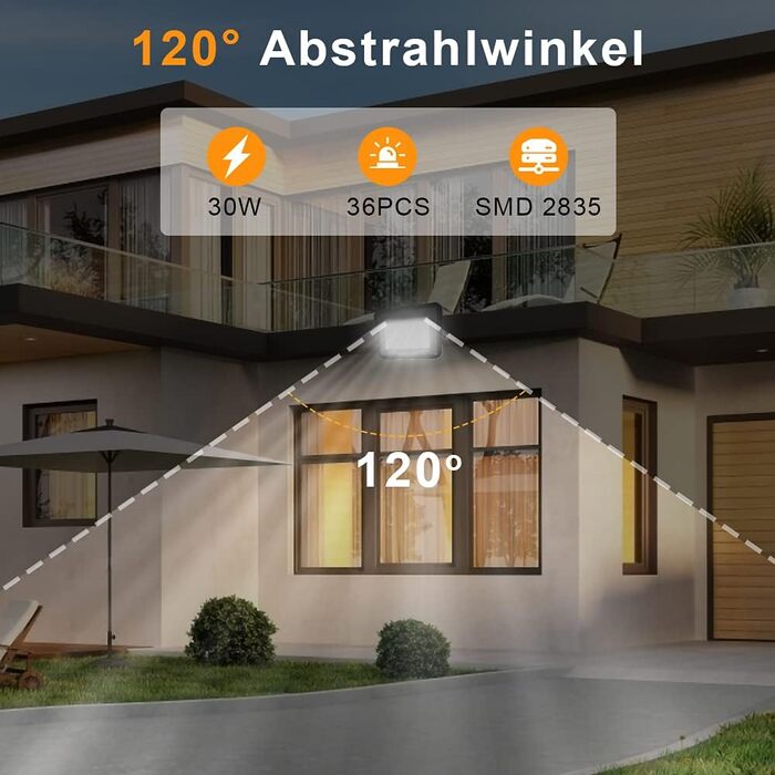 LED прожектори Ikodm для вулиці, 5 шт. по 30 Вт, тепле біле світло 3000K, водонепроникні, 2250 Лм, для двору, саду, гаража, спортмайданчика