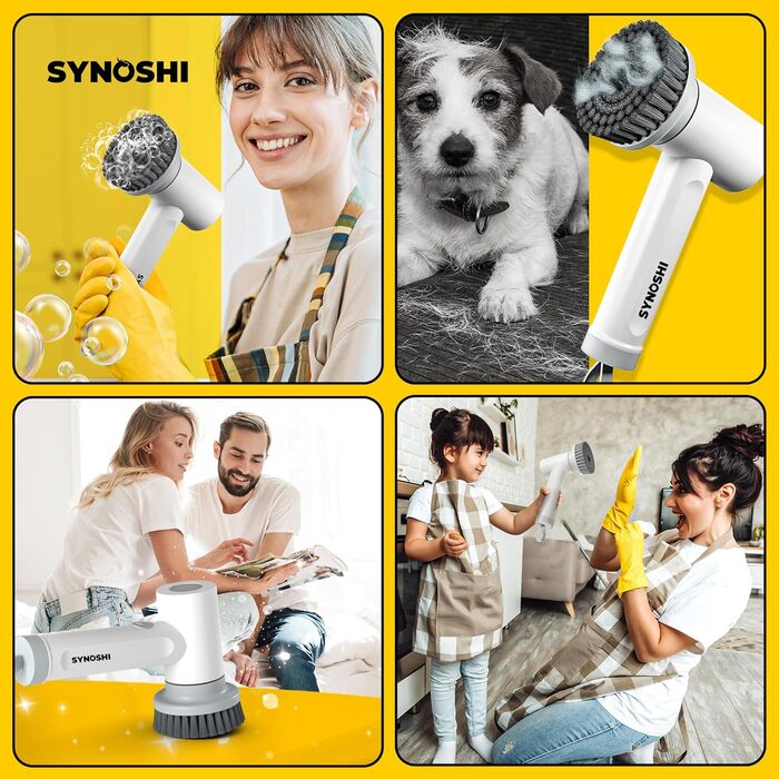 Електрична щітка для прибирання SYNOSHI Power Spin Scrubber з 3 змінними насадками, 2 швидкості, для ванної, душу та плитки