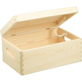 Велика дерев'яна скриня з кришкою та ручками 40x30x24 см, натуральна, FSC® – універсальна коробка для зберігання, подарункова упаковка, декор, іграшкова скриня, коробка для спогадів