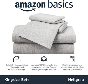 Комплект з 4-х джерсі простирадл Amazon Basics для двоспального ліжка King, світло-сірий, однотонний
