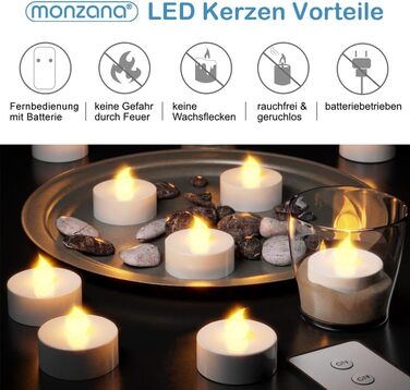 LED свічки Monzana, 30 шт., електричні, з пультом, 3,7 см, тепле біле світло, реалістичне мерехтіння, батарейки в комплекті, фламелесні, тривалий час роботи