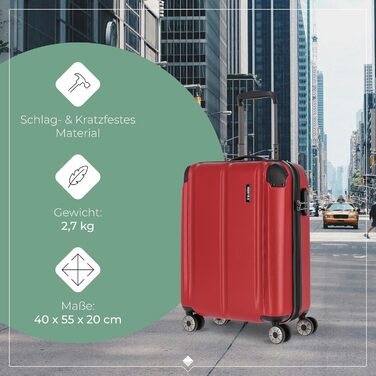 Жорсткий валізний тролей Travelite City 55 см, 40-45 л, 4 колеса, бордовий, з розширенням і функцією надівання на ручку, ручна поклажа, стійкий до подряпин