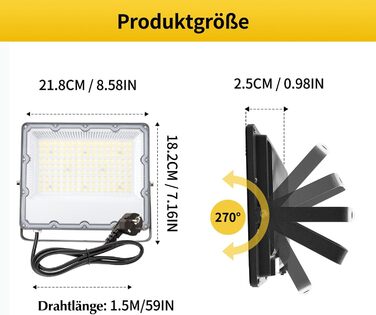 Комплект з 2 LED прожекторів 100Вт, 8910Лм, 6500К, IP66, для вуличного освітлення, водонепроникний, з вилкою, для безпеки, двір, сад