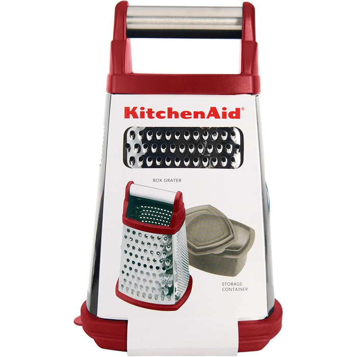 Тертка KitchenAid KN300OSERA Gourmet 4-стороння, з нержавіючої сталі, з контейнером на 3 чашки, мірними позначками, для дрібного, середнього та крупного натирання, підходить для посудомийної машини, Empire