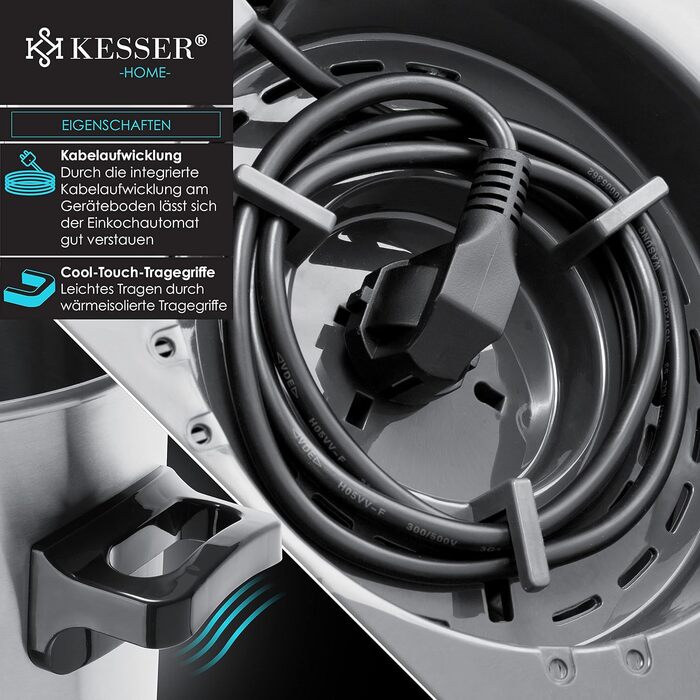 Автомат для консервування KESSER 27 л, нерж. сталь, 1800 Вт, 30-100°C, з функцією постійної роботи та автоотключення, для напоїв і глінтвейну, із щипцями та 2 банками