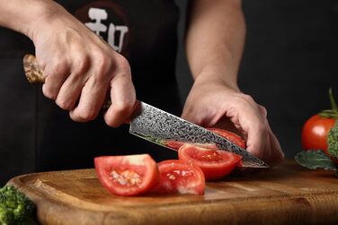 Універсальний кухонний ніж HEZHEN 12,5 см з дамаської сталі VG10, гострий, для овочів і фруктів, професійний, з ергономічною ручкою з білого дерева, серія Master, візерунок у вигляді троянди