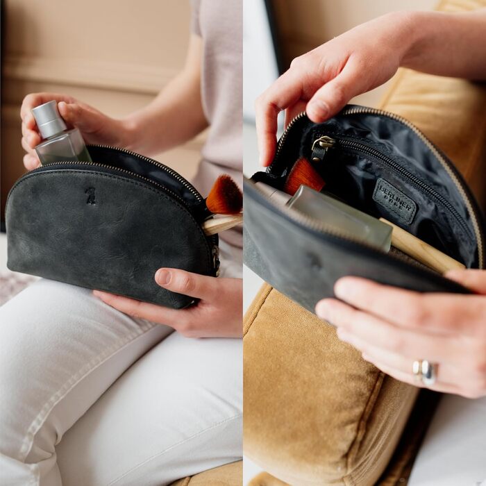 Косметичка з натуральної шкіри Berliner Bags Zoe, вінтажна, маленька, темно-сіра, органайзер для жінок і дівчат, пенал для косметики та аксесуарів
