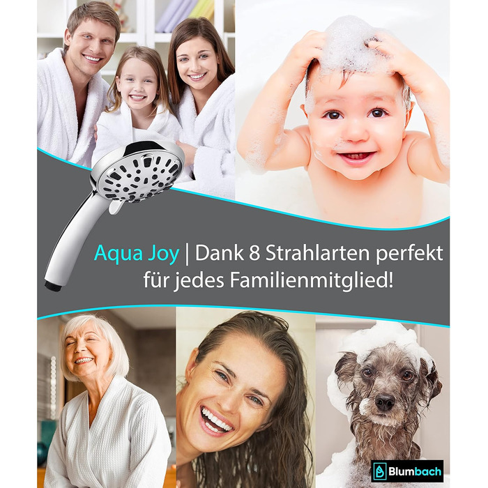 BLUMBACH® Душова лійка Aqua Joy, економія води, високий тиск, 8 режимів, насадка для душу