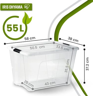 Пластикова коробка для зберігання Iris Ohyama TB-45 з кришкою, 55 л, прозора, 6 шт, з ручками та замками, міцна, для одягу, гаража, дому та офісу, штабельована