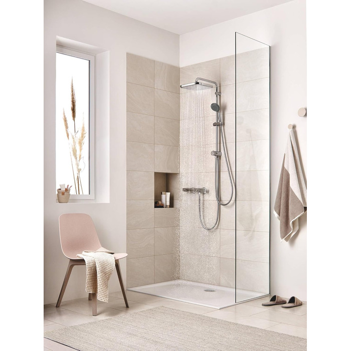 Душова лійка GROHE Vitalio Start 250, квадратна, хром, антивапняна система, водозберігаюча, довговічне покриття
