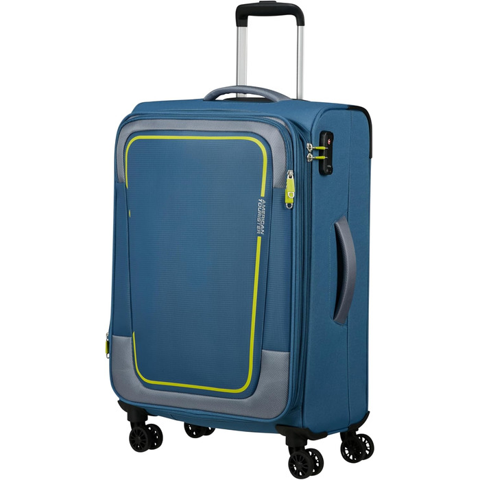 Валіза American Tourister Pulsonic Spinner L, розширювана, 81 см, 113/122 л, синя, поліестер