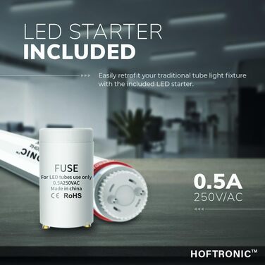 HOFTRONIC LED світильник для вологих приміщень 150 см 60W 6000K холодне біле світло, 10500 лм, 175 лм/Вт, без мерехтіння, з'єднуваний, T8, IP65, водостійкий, подвійний, для гаража, підвалу, офісу