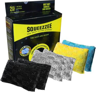 Губки Squeezzee з миючим засобом, двосторонні, стійкі до подряпин, для кухні та дому, 6 шт, до 300 використань