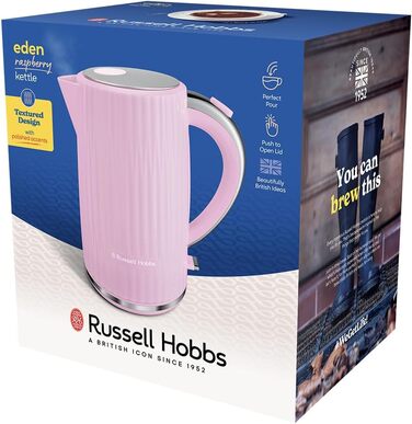 Електрочайник Russell Hobbs Eden 1,7 л 2400 Вт, білий, з нержавіючої сталі, знімний фільтр від накипу, індикатор рівня води, кнопка відкриття кришки, без BPA