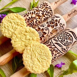 Дитячий набір з 3-х дерев'яних качалок FLORET з візерунками: лотос, кашемір, пейслі, квіткові та рослинні орнаменти від Algis Crafts