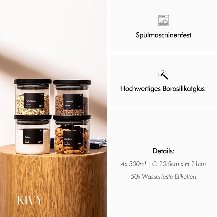 Банки для зберігання KIVY 4x500 мл герметичні зі скляною кришкою