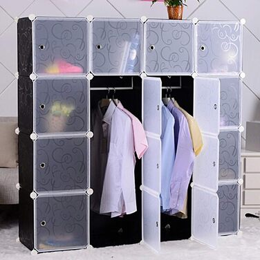 Шафа для взуття та одягу DIY, модульний органайзер 16 секцій, 111x37x147 см, чорний з дверцятами, для взуття, одягу, іграшок і книг