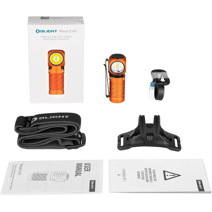 Ліхтар налобний OLIGHT Perun 2 Mini 1100 лм, 150 м, USB, 5 режимів, водонепроникний, з червоним світлом, для кемпінгу та надзвичайних ситуацій, помаранчевий, холодне біле світло