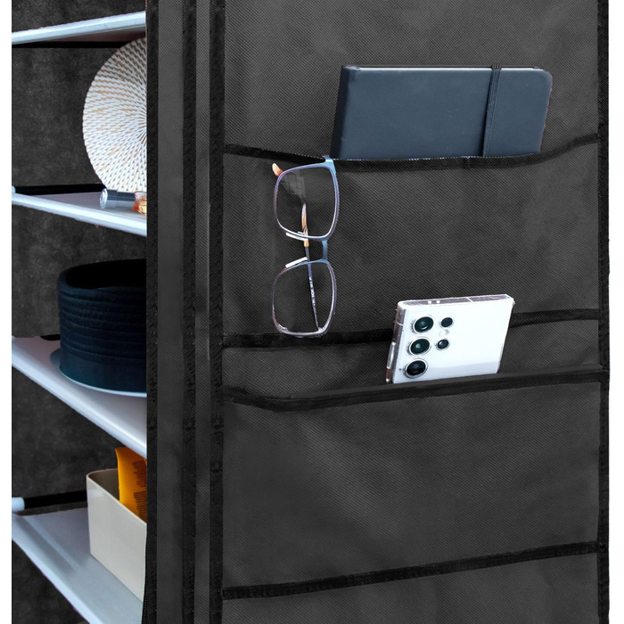 Тканинна шафа INTIRILIFE 170x58x28 см, чорна, з блискавкою, 9 полиць, для одягу та взуття, складана шафа для кемпінгу, текстильний гардероб