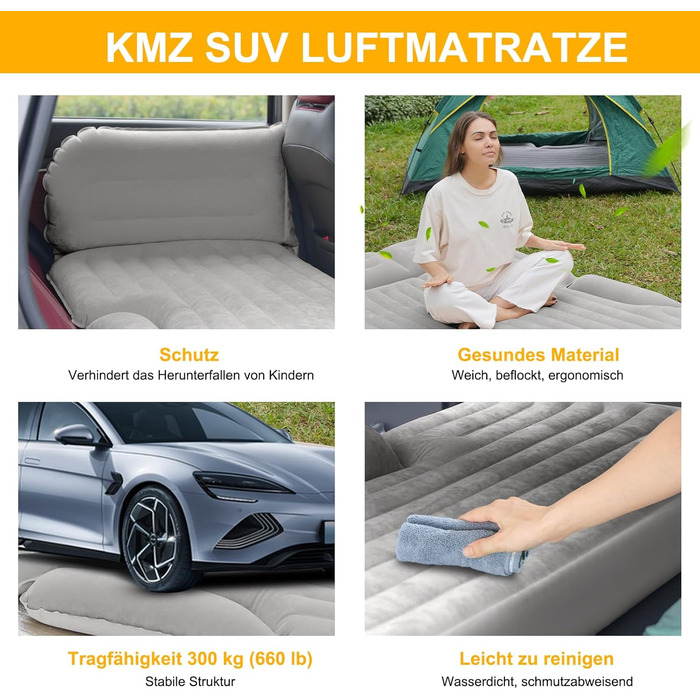 Автомобільний надувний матрац KMZ з 2 подушками, двосторонній товстий флокований матрац для авто, багажника та заднього сидіння, для кемпінгу