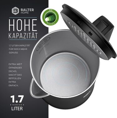 Електрочайник Balter WK-4 з нержавіючої сталі, 1.7 л, подвійні стінки, LED-підсвітка, BPA-free, тихий, чорний
