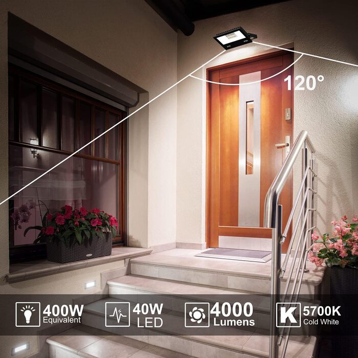 RGB LED прожектор для вулиці 40Вт з пультом, 120 кольорів, 5 режимів, IP66, 4000Лм, холодне біле світло, для саду, двору, гаража, комплект 2 шт.