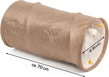 Ігровий тунель для котів CanadianCat XXL, плюшевий, 150×35 см, з іграшкою, бежевий