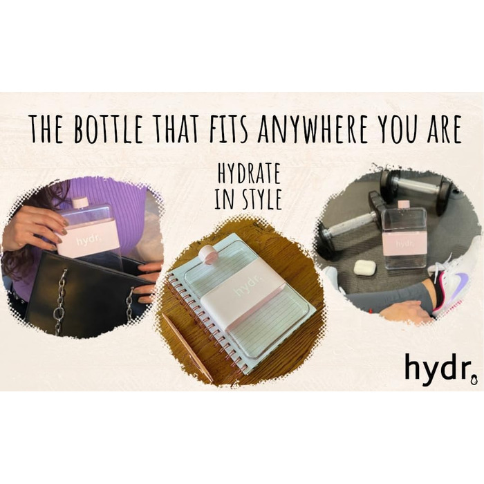 Пляшка для води hydr 425 мл, квадратна, BPA-free, з гнучкою щіткою для очищення, компактна та герметична, для подорожей і сумки