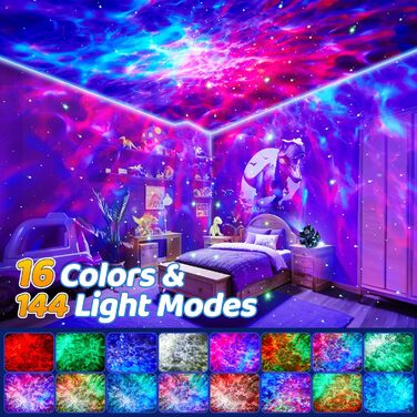 LED проектор зоряного неба, полярне сяйво, нічник з 18 режимами підсвічування, 15 звуків, таймером і пультом, для дітей та дорослих, для вечірок та декору, чорний