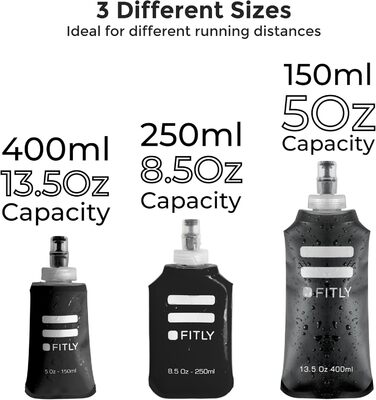 Набір фляг для гідратації FLASKS: 3 м’які складні пляшки для води 150/250/400 мл, для бігу, туризму, велоспорту, скелелазіння, чорні