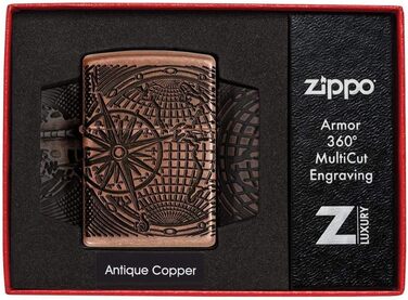 Бензинова запальничка Zippo 29853 з картою світу, антикварна мідь, заправна, у подарунковій коробці
