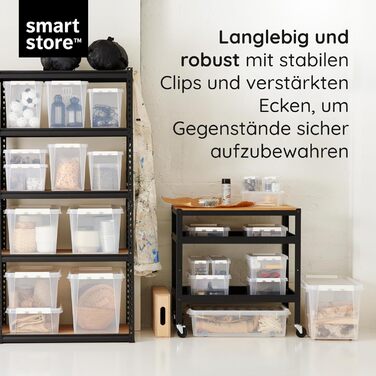 Набір з 4 контейнерів SmartStore Classic 8L з кришкою, харчовий пластик, прозорі, міцні, штабельовані, 34x25x16 см, гарантія 10 років