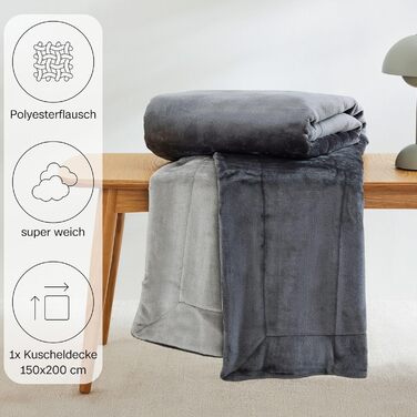 Плед s.Oliver Doublesoft 150x200 см, надзвичайно м'який і теплий, поліестер, сірий/світло-сірий