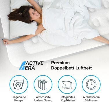 Надувне ліжко Active Era Premium для 1 людини, самонадувна матрац з електричним насосом і вбудованою подушкою, 99x187x53 см, для кемпінгу та гостей