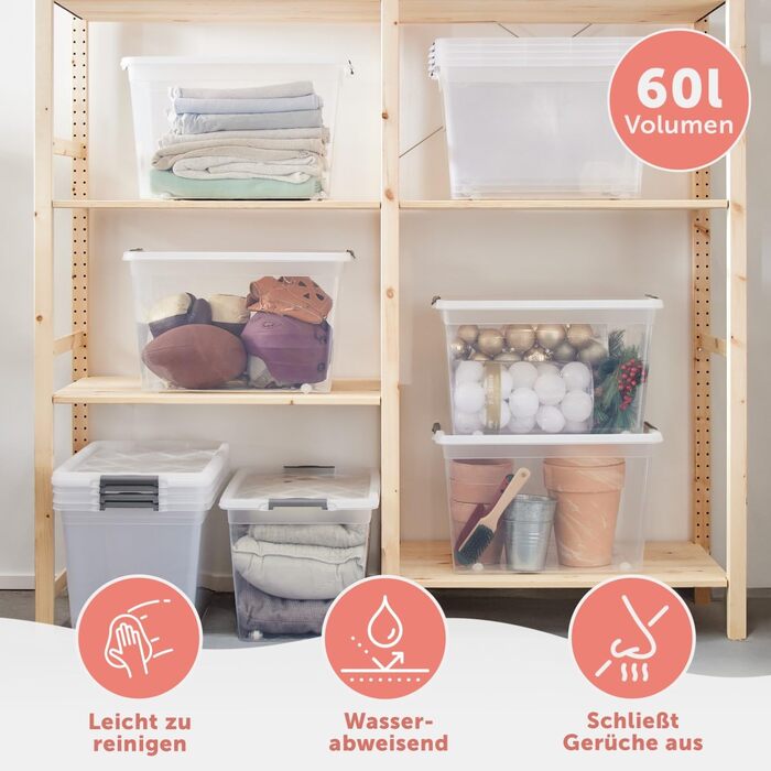 Пластикова коробка для зберігання Blumtal 32 л з кришкою та замками, 36,5x36x26,5 см, набір 4 шт, 100% новий матеріал