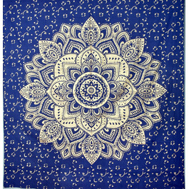 Богемний гобелен Mandala Ombre синьо-золотий, настінний килим 85x89 дюймів, багатобарвний, для декору кімнати, гіпі стиль