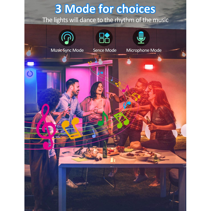 LED прожектор для вулиці 100W RGB з пультом і Bluetooth APP, IP66, водонепроникний, набір 2 шт., кольорове підсвічування для саду та двору