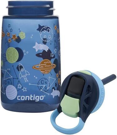 Дитяча пляшка для води Contigo Easy Clean Autospout із трубочкою, 420 мл, синя, пластикова, без BPA, 100% герметична, легке очищення, для школи, садка та спорту