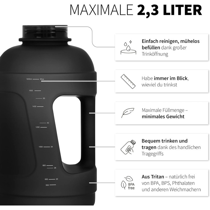 Фітнес-пляшка для води 720°DGREE uberBottle Jug 2300 мл з ручкою, BPA Free, герметична – велика спортивна пляшка для тренувань, спортзалу, фітнесу
