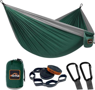 Кемпінговий гамак AnorTrek, надлегкий нейлоновий парашутний гамак для подорожей, з двома ременями для дерев, одно- або двомісний, синьо-темно-синій, 300x200 см