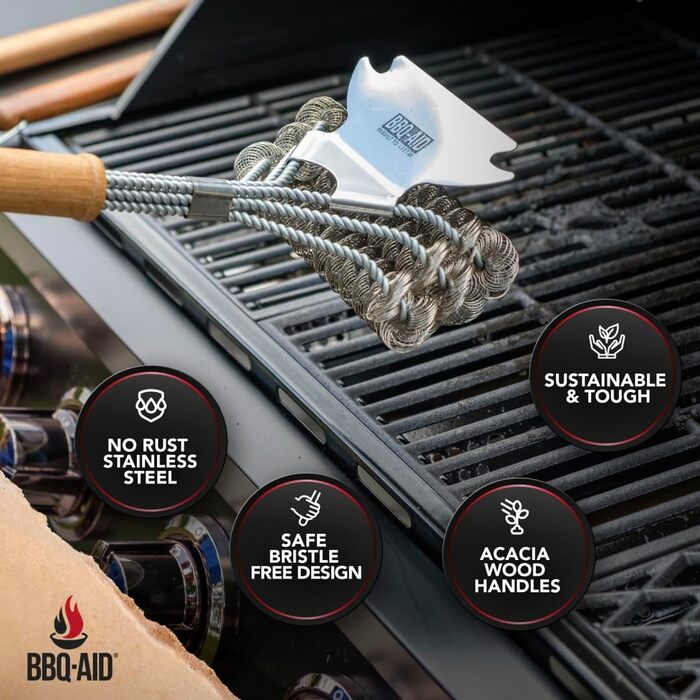 Безщетинна щітка для чищення гриля BBQ-AID 45,7 см з нержавіючої сталі з металевим скребком, безпечна для всіх типів грилів, для комплекта чистки гриля