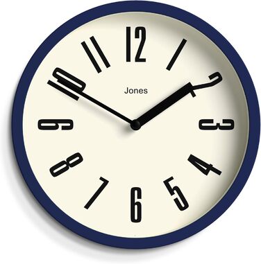 Настінний годинник JONES CLOCKS Retro 20 см, синій, великі цифри, для кухні, офісу, дитячої кімнати, ванної, водостійкий