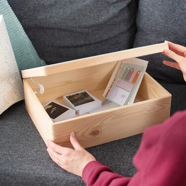 Дерев'яна коробка з кришкою 40x30x24 см, натуральна, FSC® – універсальна скринька без ручок для зберігання, спогадів, рукоділля та подарунків
