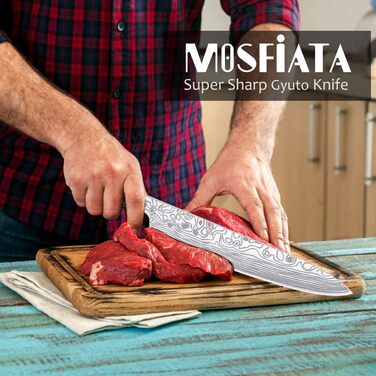 Професійний кухонний ніж MOSFiATA 10'' з німецької сталі EN.4116, надгострий, для м'яса та овочів, з мікарта-руків'ям і захистом пальців у подарунковій коробці