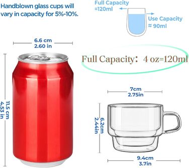 Склянки glastal 120 мл, подвійні стінки, набір 2 шт для еспресо, чаю, молока, подарунок для жінок і чоловіків